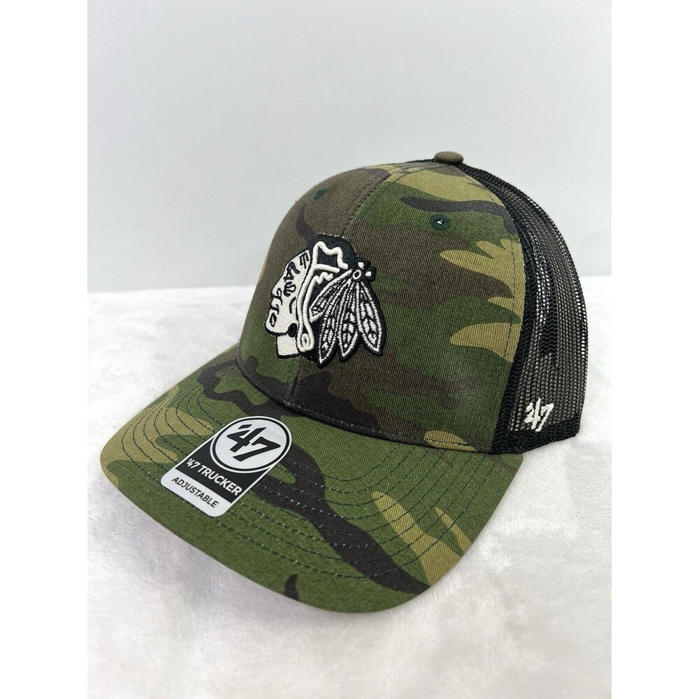 Chicago Blackhawks '47 Brand Camo Trucker Mesh Hat Snapback Adjustable Hockey